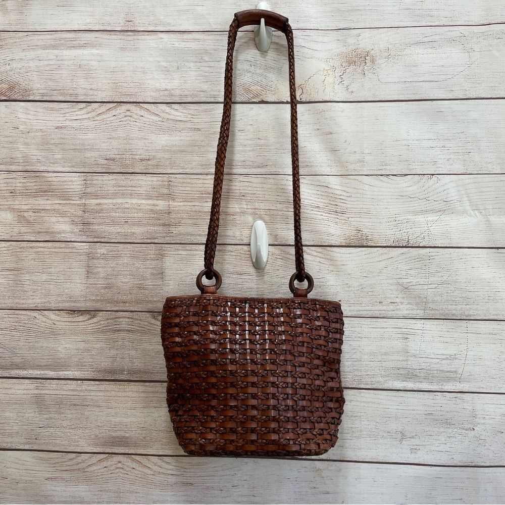 VINTAGE SIGNATURE STUDIO‎ WOVEN BROWN LEATHER CROSSBODY BAG